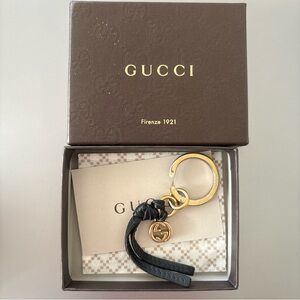 Gucci Black Leather and Gold Keyring